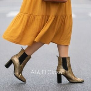 Lauren Ralph Lauren Mylah Gold Distressed Leather Ankle Boots 9.5B New With Box